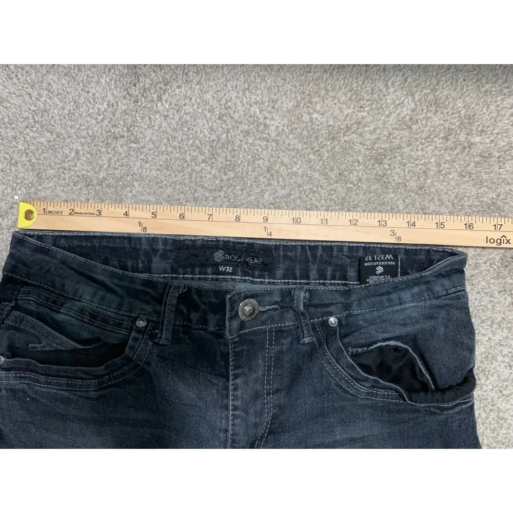 Rocawear Mens Faded Black Straight Leg Denim Jeans W32 L32 Stretch Streetwear